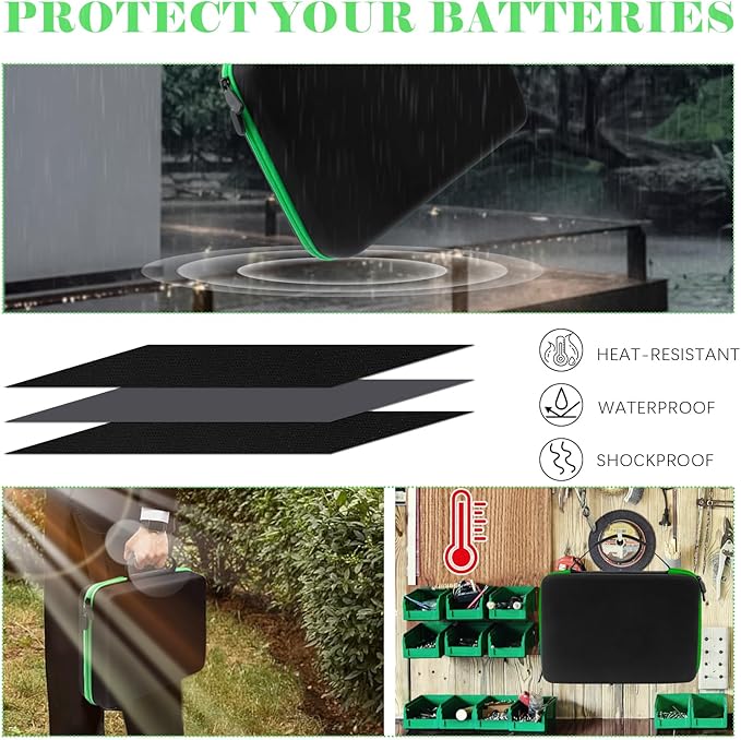 Battery Organizer Storage Case with Tester for AA AAA C D 9V Battery Holder 7 Batteries Variety Pack 111 Batteries Mesh Bag (Batteries Not Included) (Black-Green)