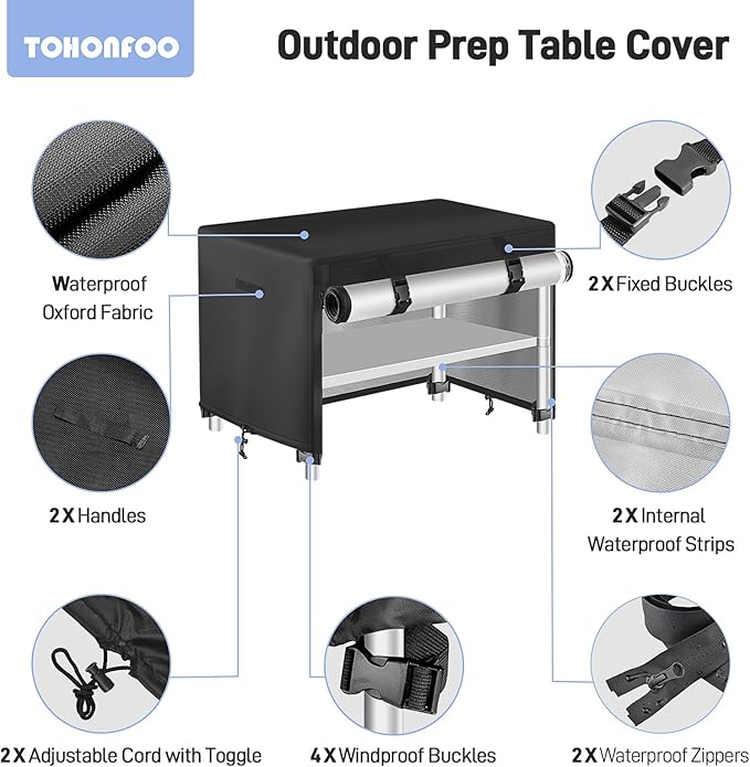 Outdoor Prep Table Cover - Waterproof Stainless Steel Metal Table Cover - 78" L x 36" W x 43" H