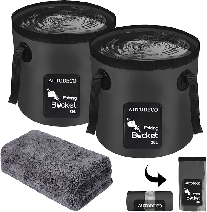 AUTODECO 2 Pack Collapsible Bucket 5 Gallon Container Folding Water Bucket Portable Wash Basin for Outdoor Travelling Camping Fishing Gardening Car Washing 20L