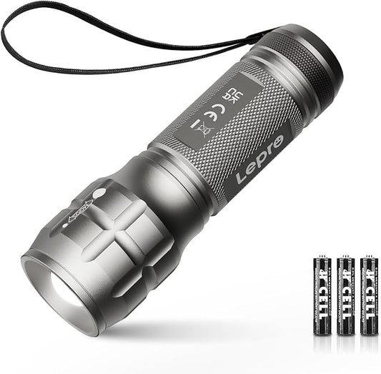 Lighting EVER LED Flashlights High Lumens, Small Flashlight, Waterproof, Adjustable Focus Flash Light for Outdoor, Emergency, AAA Batteries Included