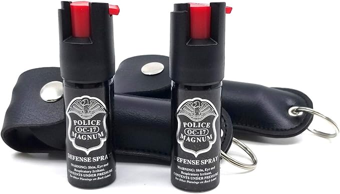 POLICE MAGNUM Mini Pepper Spray Self Defense- Max Heat Strength OC Spray- 2 Pack 1/2 Ounce Holster Keychains