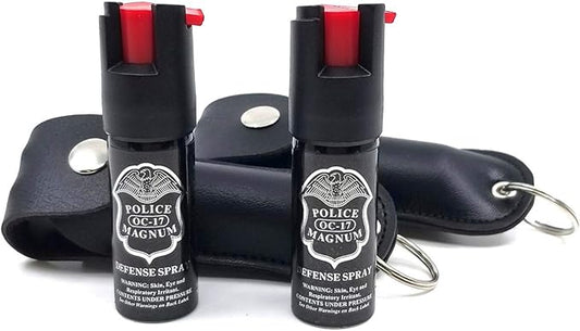 POLICE MAGNUM Mini Pepper Spray Self Defense- Max Heat Strength OC Spray- 2 Pack 1/2 Ounce Holster Keychains