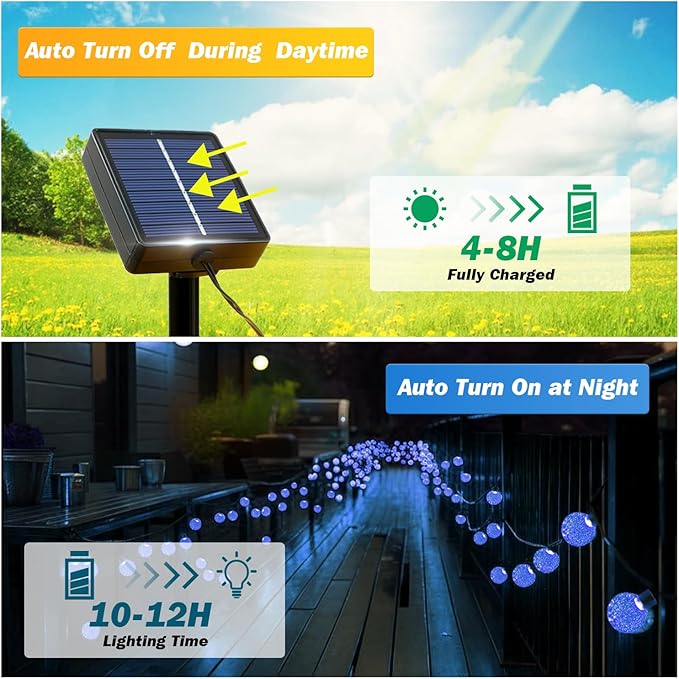 Solar Lights Outdoor Waterproof, 2 Pack Total 120LED 72FT Solar String Lights for Outside with 8 Modes, Outdoor String Lights Crystal Globe Patio Lights for Garden Yard Party Decor (Bule)