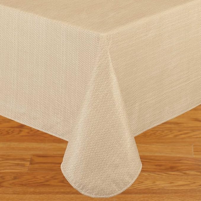 LAMINET Stitched Edge Drop Tablecloth - Basketweave (Beige) - Oval - Fits Tables up to 54 x 72