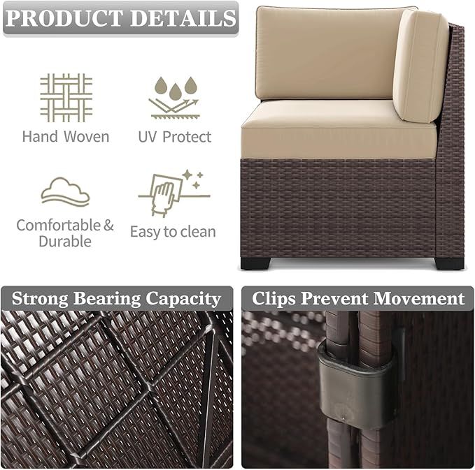 LayinSun 13 Pieces Outdoor Patio Furniture Set with 44" Fire Pit Table Brown Rattan Sectional Sofa Conversation Sets