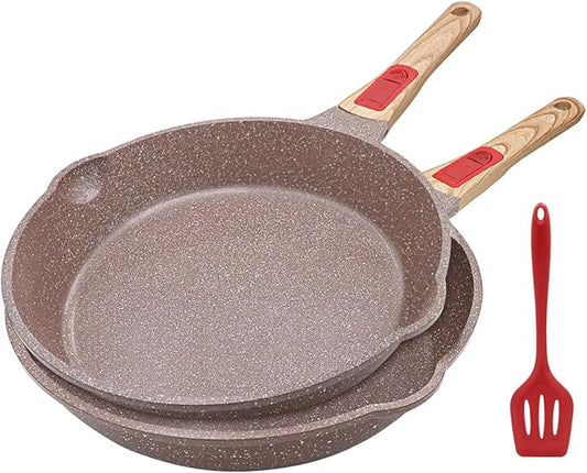 Nonstick Ceramic Deep Frying Pan Set, 10" and 11" Healthy Frying Pan Skillet Set with Removable Handle, Oven Safe, PFAS PFOA & PTFE Free (Brown)