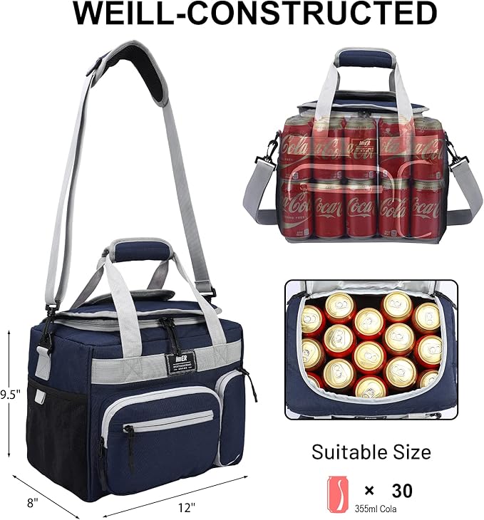 MIER Leakproof Insulated Cooler Lunch Bag for Adult Men Women 30 Can Cooler Bag with Top Flip Lid, 18L, Multiple Pockets (Dark Blue-No Luggage Strap)