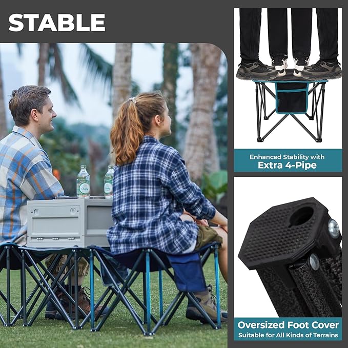 FUNDANGO Folding Camping Stool, 2 Pack 18.1 Inch Oversized Foot Rest 440 Lbs Heavy Duty Portable Padded Stools Seat Anti-Slip Foots & Carry Strap for Fishing Outdoor Lawn Travel (Black)