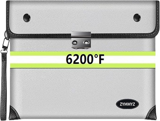 Fireproof Document Bag with lock Water Resistant Zipper,6200°F Heat Insulated Fire Proof Pouch with Soft Leather Hand Strap,Fire Envelope for Cash,Documents,Jewelry（Not Suitable for A4 Files）