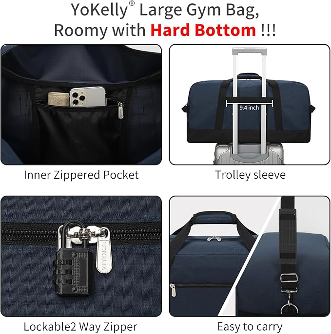 55L Large Duffle Bag for Men Travel - 25 inch Weekender Duffel Bag with Hard Bottom - Navy