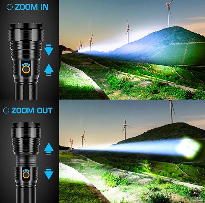 Sinvimes Rechargeable Flashlights High Lumens, 4000LM LED Powerful Super Bright Flash Light, 5 Mode Zoomable Tactical Flashlights High Powered, Waterproof Linternas Emergencies Lights for Home
