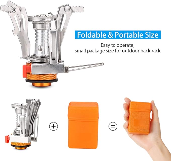 Odoland 6pcs Camping Cookware Mess Kit with Lightweight Pot, Stove, Spork and Carry Mesh Bag, Great for Backpacking Outdoor Camping Hiking and Picnic