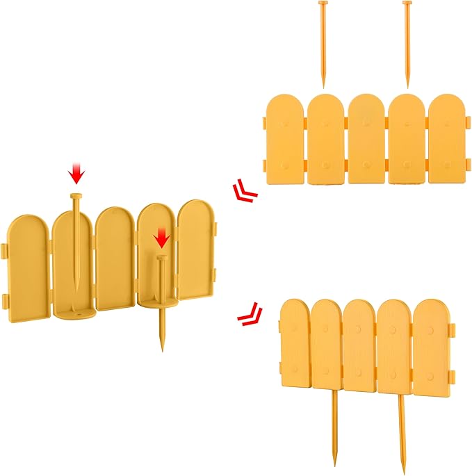 Evelyne Garden Border Edging: Wooden Fence Design - 8pcs Timber Yard Landscaping Fence Liner Lawn Edge Barrier - 10ft Kit of Decorative Lawn Landscape Panels Elements -Landscaping Edging-GMT-10374-C08