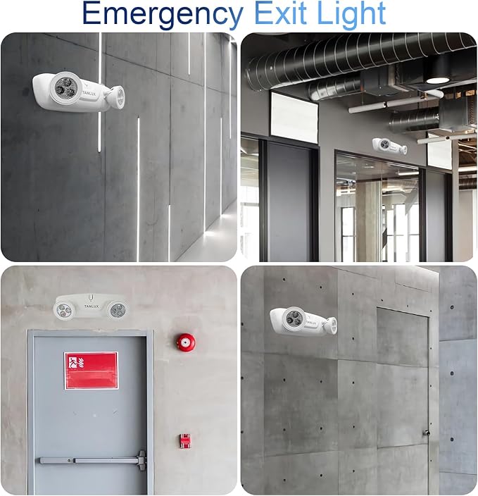 TANLUX LED Emergency Lights with Battery Backup, Two Head Adjustable Commercial Lights, UL Listed, AC 120/277V, Hardwired for Business - 1 Pack(White)