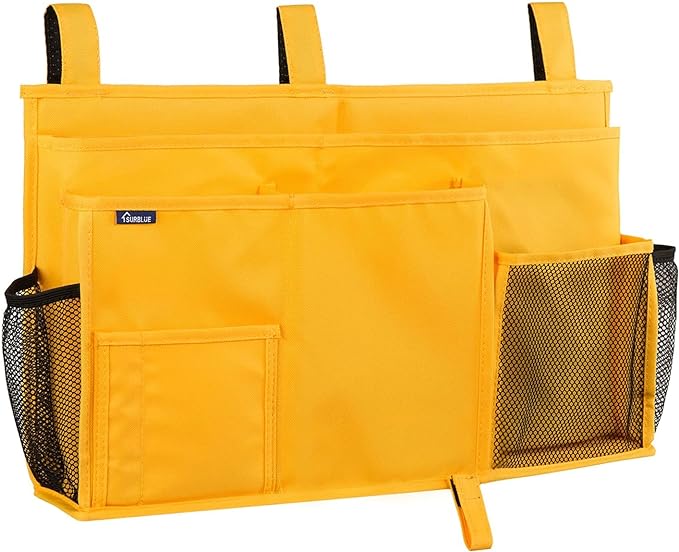 Surblue Caddy Hanging Organizer Bedside Storage Bag for Bunk and Hospital Beds, Yellow, L