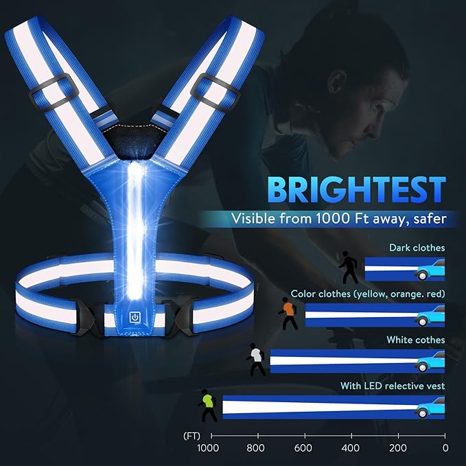 Simket Led Reflective Vest Running Gear, High Visibility Reflective Running Gear Rechargeable Adjustable Led Running Vest, Safety Night Running Gear for Men Women