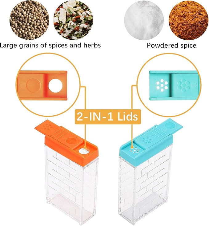 URALFA Small Spice Containers with 2-in-1 Lids 24 Pack, Spice Shakers with Adjustable Holes and Lids Seasoning Jars with Labels, Travel Seasoning Containers Camping Spice Kit for Home, Kitchen, BBQ