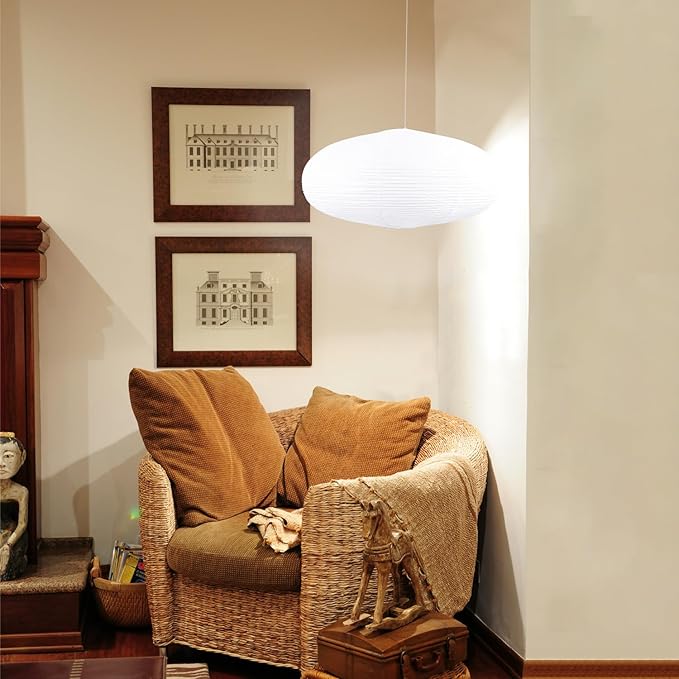 White Oval Paper Lanterns-22in Large Hanging Paper Lantern Lamp, Chinese/Japanese Paper Pendant Lampshade for Party Decoration, Wedding, Home Decor Paper Ceiling Lampshade(2 Pack)