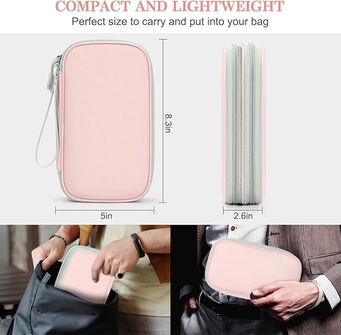 FYY Electronic Organizer, Travel Cable Organizer Bag Pouch Electronic Accessories Carry Case Portable Waterproof Double Layers Storage Bag for Cable, Cord, Phone, Earphone, Large Size, Light Pink