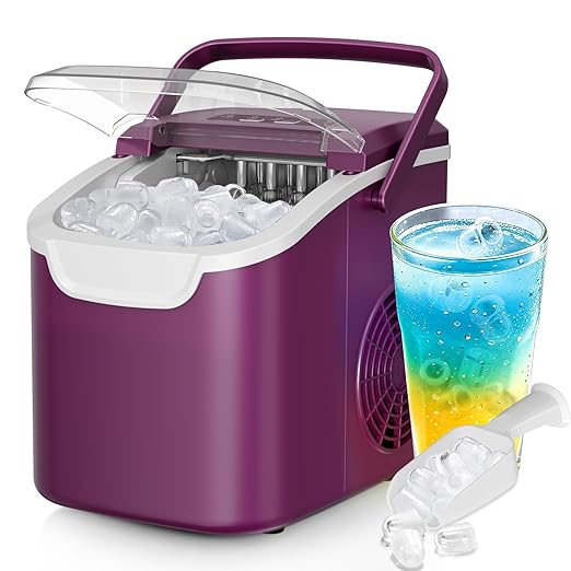Smart Countertop Ice Maker Machine – 6-Minute 8-Bullet Ice, 26.5lbs Daily – Auto Self-Cleaning, Portable with Selectable Ice Size & Touch Panel for Home/Office/Bar