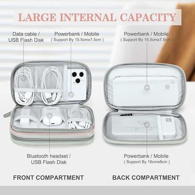 FYY Electronic Organizer, Travel Cable Organizer Bag Pouch Electronic Accessories Carry Case Portable Waterproof Double Layers All-in-One Storage Bag for Cable, Cord, Phone, Earphone-Light Pink