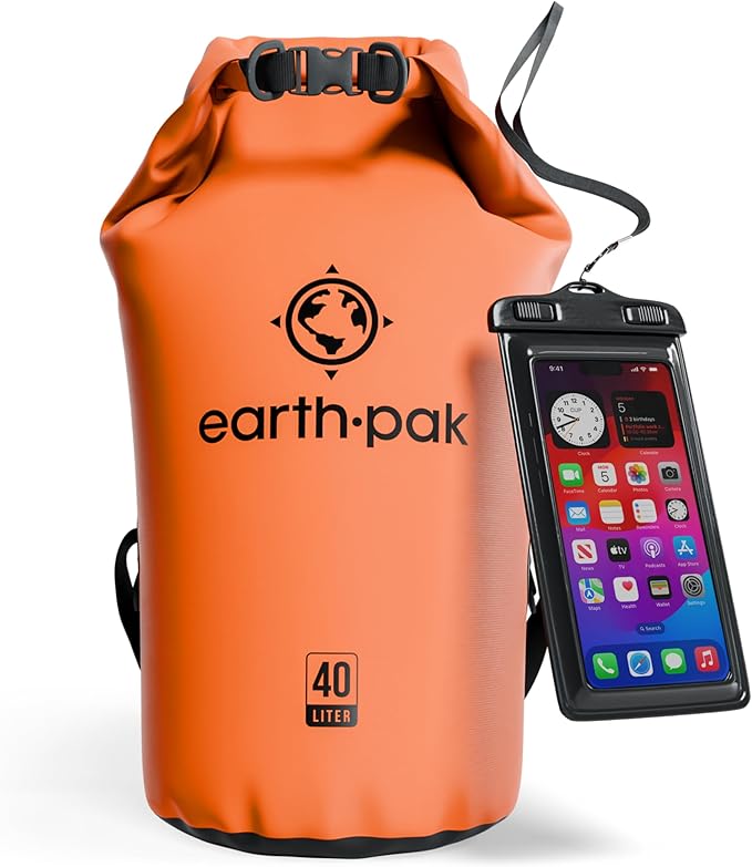Earth Pak Waterproof Dry Bag - Roll Top Waterproof Backpack Sack Keeps Gear Dry for Kayak with Waterproof Phone Case