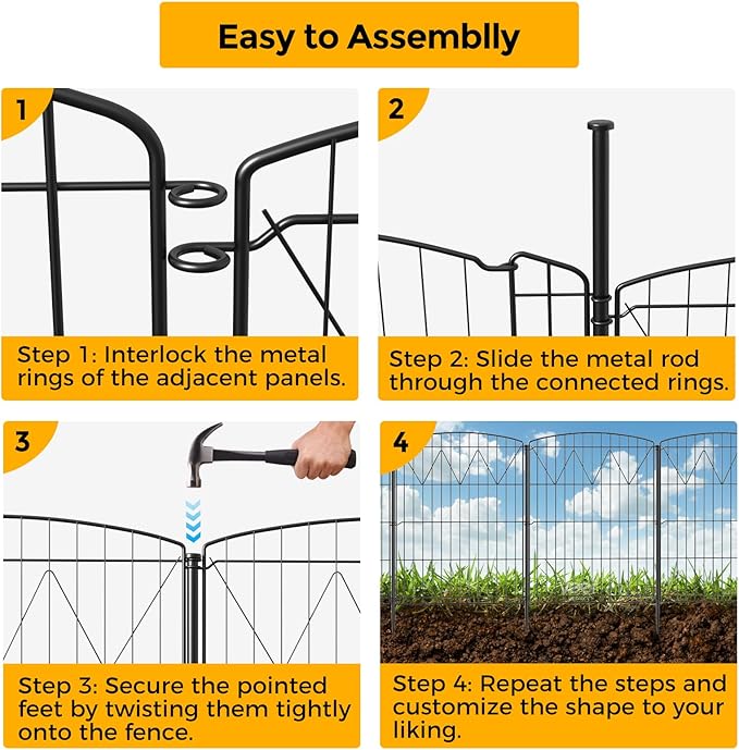 Jocoevel Garden Fence 12 Panels, 29.7 in(H) x 23.4 ft(L) No Dig Decorative Fencing, Rustproof Metal Fence Border for Garden Beds, Outdoor Temporary Dog Fence for Yard Patio
