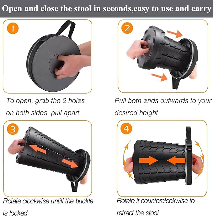 Fishboy Upgraded Collapsible Stool, 400lbs Max Weight, Lightweight But Sturdy, Portable Retractable Folding Telescoping Foldable Camping Stool for Adults Outdoor Fishing Hiking Gardening Travel BBQ