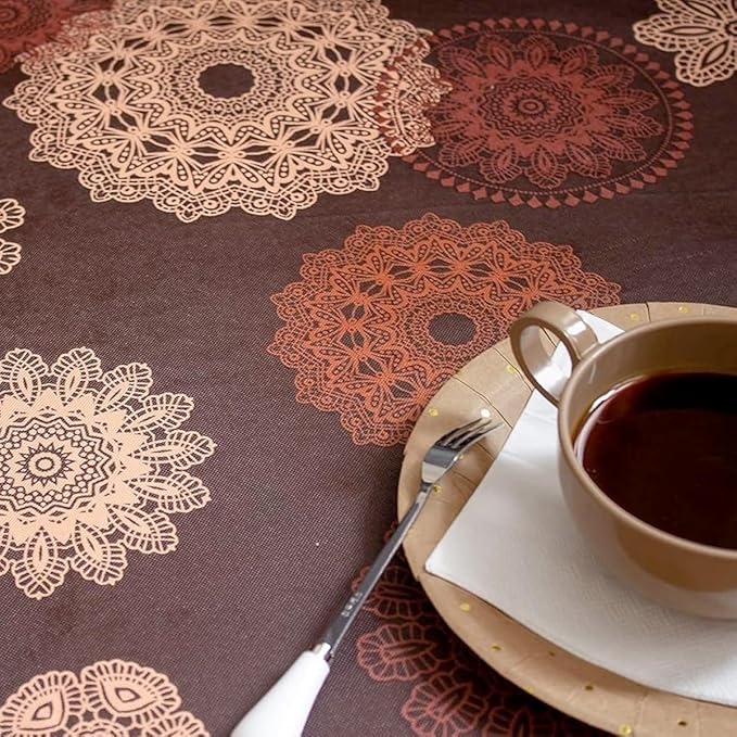 LAMINET Elastic Fitted Table Cover - Medallion - Large Round - Fits Tables up to 45-56” Diameter