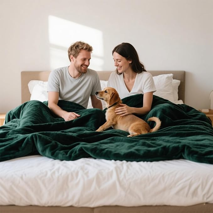 Waterproof Queen Size Blanket for Bed 60''x80'', 3 Layer Lightweight and Stain Proof Bed Blanket Water Proof & Dogs, Blankets Waterproof - Sherpa Cover Mattress Protector(Emerald Green)