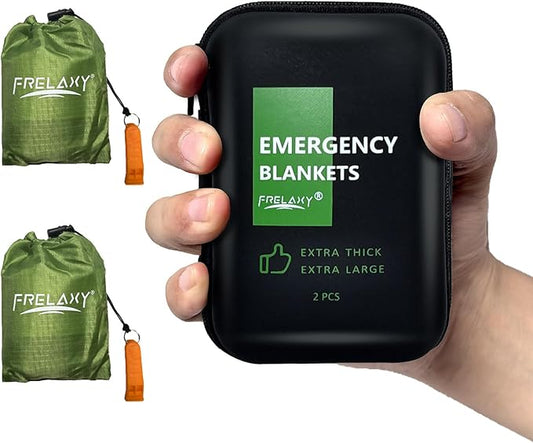 Frelaxy Emergency Blanket 2-Pack/4-Pack, Extra-Thick Extra-Large Space Blankets with Whistles, Storage Pouchs, and EVA case