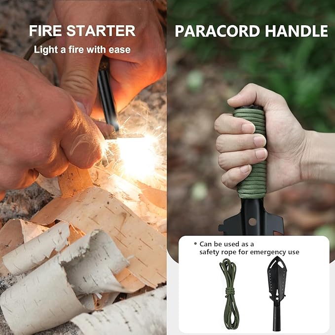 Backpacking Trowel,9 in 1 Multi-Function Camping Shovel with Flint Fire Starter,Trowel Backpacking,Camping Trowel,Ultralight Backpacking Shovel,Hiking Trowel Suitable for Outdoor/Camping