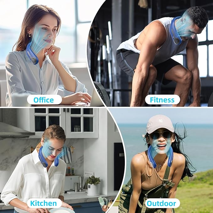 Portable Neck Fan,Gift Ideas,Personal Wearable Bladeless Fan,360° Cooling,LED Display,4-Speeds,6000mAh Rechargeable,Powerful Wind,Outdoor Travel Camping,Birthday Gifts for Men Women Dad Mom (Navy)