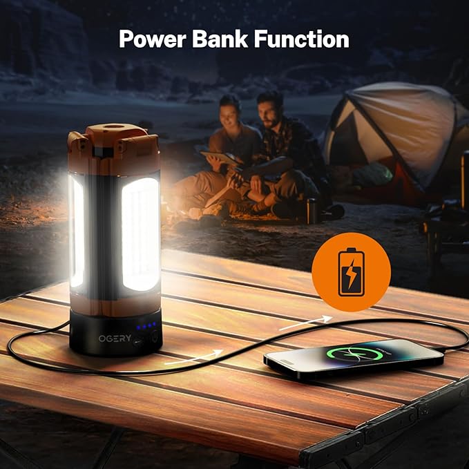 OGERY Rechargeable 10000mAh Camping Light with Stand 6.5 ft Max Height, Cordless Work Light with 3 LED Lamp Heads, 2200 Lumens Camping Essentials Gear Emergency Flashlight with Detachable Tripod