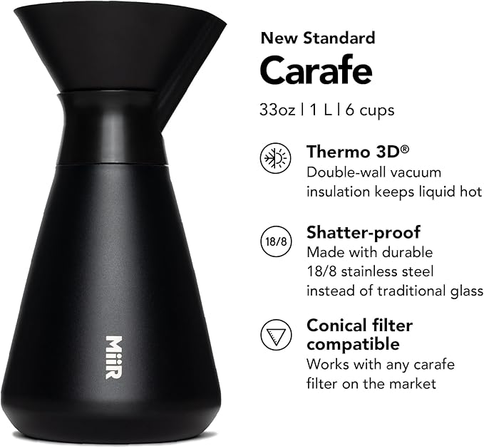 MiiR New Standard Carafe, 33oz Shatterproof, Durable Double-Wall Vacuum Insulated Coffee Carafe for Pour Over Coffee