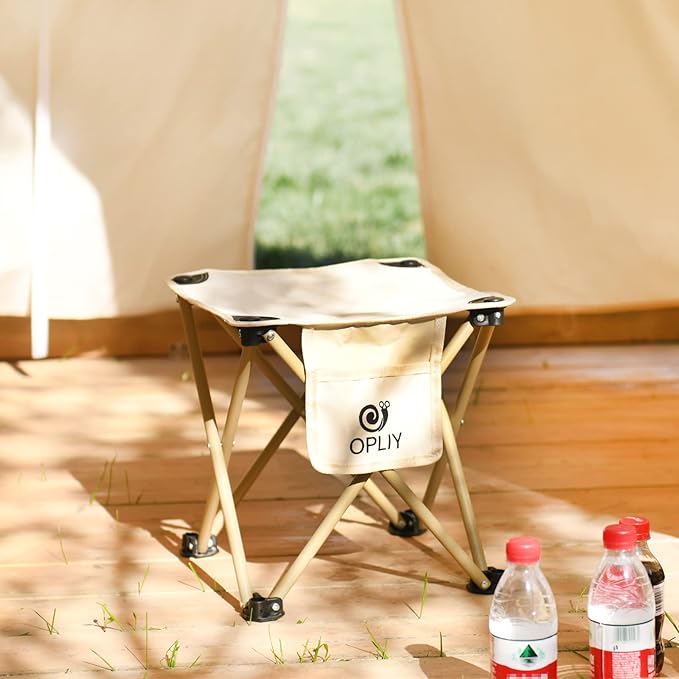 Opliy Camping Stool 2 Pack,13.5 Inch Portable Folding Stool for Outdoor Gardening and Beach Hiking Fishing,Foot Stool with Carry Bag (Khaki)