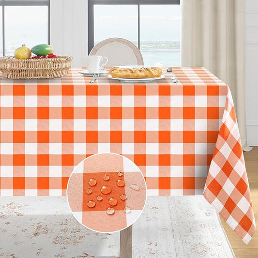 Softalker Halloween Gingham Checkered Rectangle Tablecloth - Waterproof Buffalo Plaid Table Cloth Stain Resistant Washable Table Cover for Picnic/Camping/Outdoor - Orange and White, 60 x 120 Inch