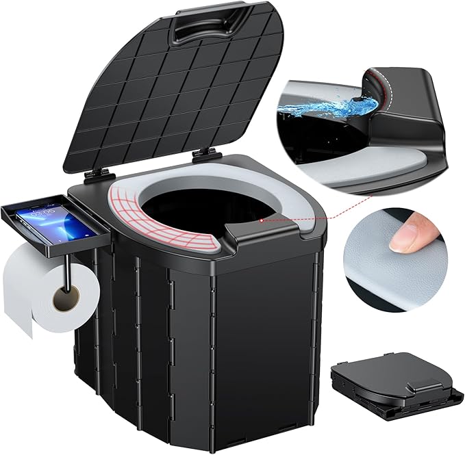 Camping Toilet - Upgraded soft toilet seat with urine Splash Guard, Folding Toilet with Detachable Paper Holder, Portable toilet with a load capacity of 500 lbs, Portable Potty For Emergency Use