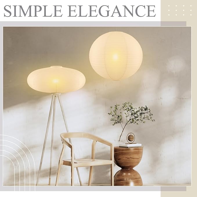 2 Pcs Chinese Paper Lanterns 20 Inch White Lampshade, Large Round and Oblate Pendant Lamp Shade, Rice Paper Lampshade Ceiling Foldable light shade for Interior Home Decoration