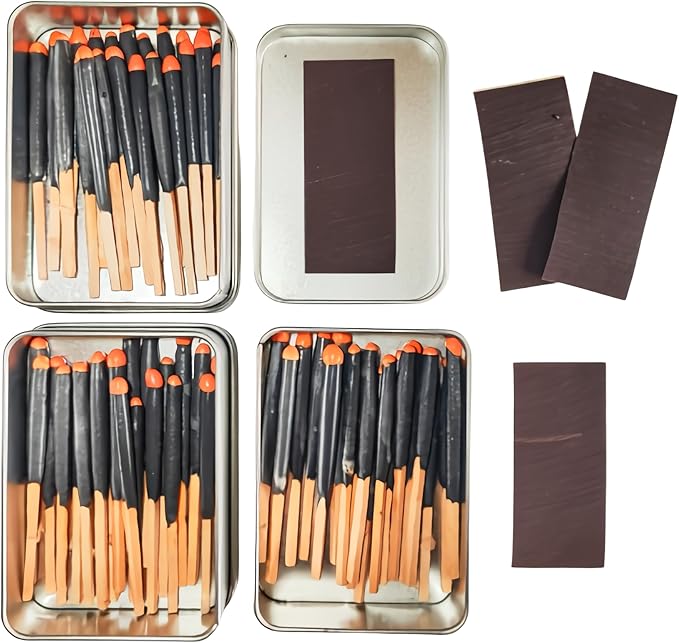 Waterproof & Windproof Survival Matches Kit – 1/2/3 Boxes + Waxed Tinder Cord (Thin or Thick) in Metal Tin with Striker – Emergency Fire Starter for Camping, Bug Out, Outdoor Survival(3 x Tin Matches)