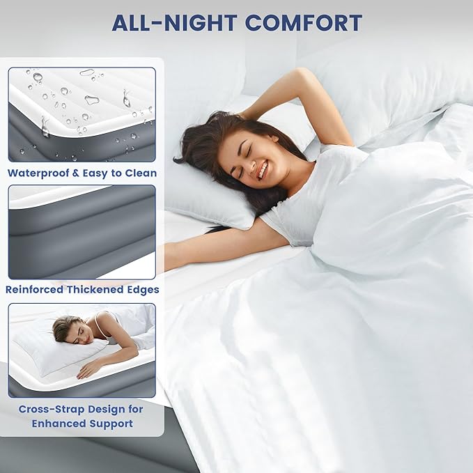 Eclipse Series Twin Air Mattress with USB Rechargeable Built-in Pump, Wireless Inflatable Airbed, Durable Leakproof Design, Portable for Home & Camping