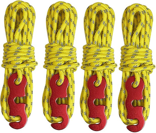 Tent Wind Ropes with Tensioners Cord Adjuster, 4pcs 13ft Reflective Rope for Camping, Hiking, Canopy Shelter, Outdoor Activity(Yellow)