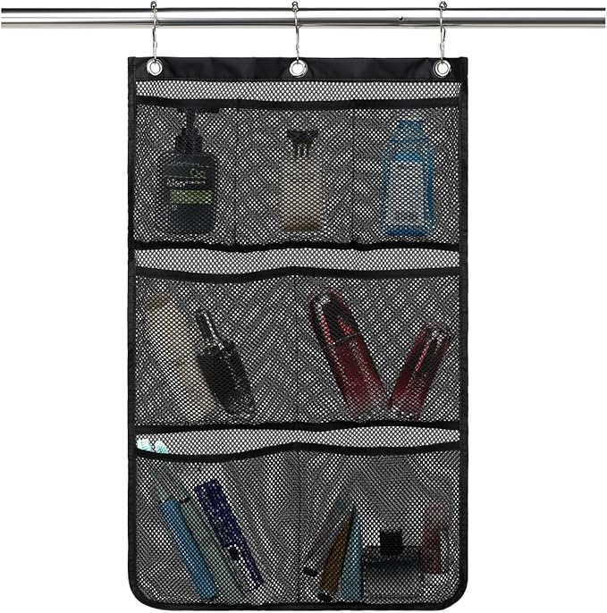 Hanging Mesh Shower Caddy for Bathroom - Quick Drying Portable Shower Organizer with Multiple Pockets for Soap,Shampoo and Cruise Ship Essentials Saving Bathroom Storage,Black,1 Pack