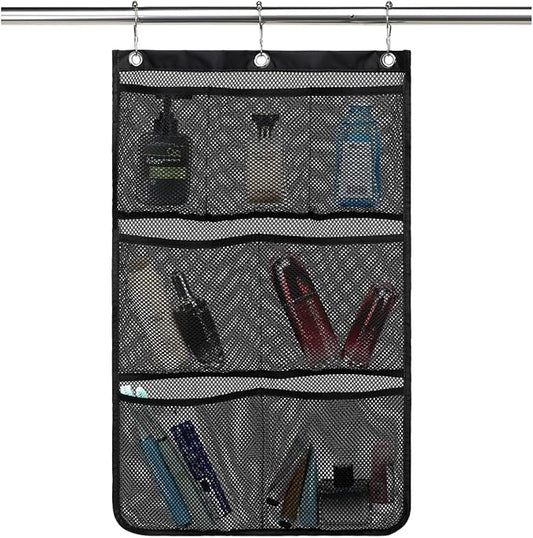 Hanging Mesh Shower Caddy for Bathroom - Quick Drying Portable Shower Organizer with Multiple Pockets for Soap,Shampoo and Cruise Ship Essentials Saving Bathroom Storage,Black,1 Pack