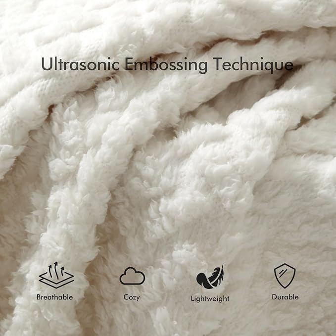 Royoliving Fuzzy Sherpa Wearable Fleece Blanket with Pockets for Adults, Ultra Soft Plush Shawl Throw Blankets (White, 58'' x 64'')