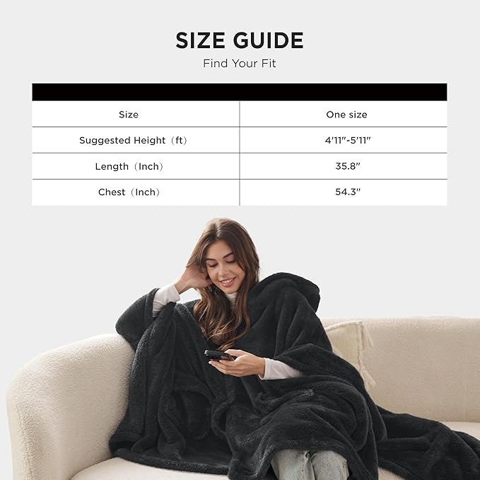 Bedsure Blanket Poncho for Women, Hooded Wearable Fleece Blanket for Adult, Winter Poncho Shawl Wrap Cape as Gifts for Mom