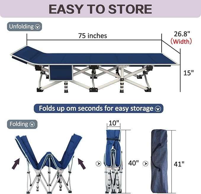 Camping Cot with Mattress Comfortable Cots for Sleeping Camping Bed Folding Cot Double Layer Oxford Heavy Duty with Carry Bag for Home Travel Outdoor Indoor