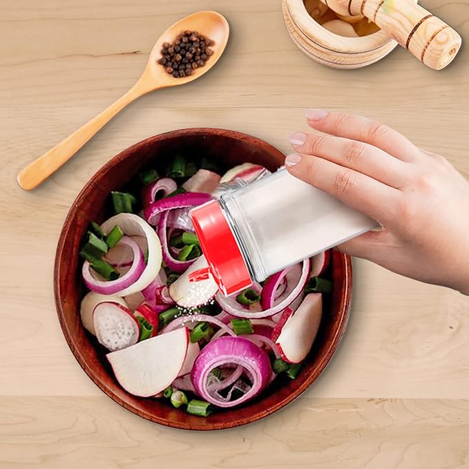 RoyalHouse 6 Pack 16 Oz Plastic Spice Jars with Red Cap, Clear and Safe Plastic Bottle Containers with Shaker Lids for Storing Spice, Herbs and Seasoning Powders, BPA Free, Made in USA