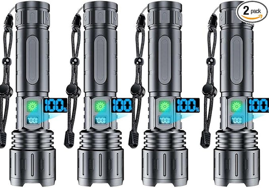Rechargeable Flashlights High Lumens - 2000 Lumens Long Beam Super Bright LED Flash Light with Power Display & IPX5 Waterproof for Camping, 20H Runtime,5 Modes,Zoomable Handheld Flashlight, 4pcs