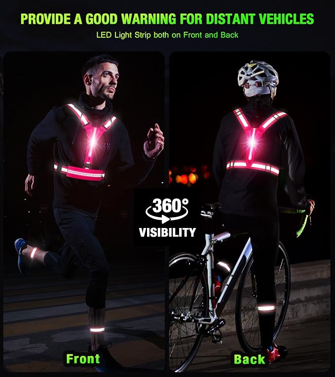 LED Reflective Vest Running Gear Set,USB Rechargeable Light Up Running Vest for Runners Night Walking with Waterproof Phone Bag,High Visibility Armband,Adjustable Waist&Shoulder for Men Women